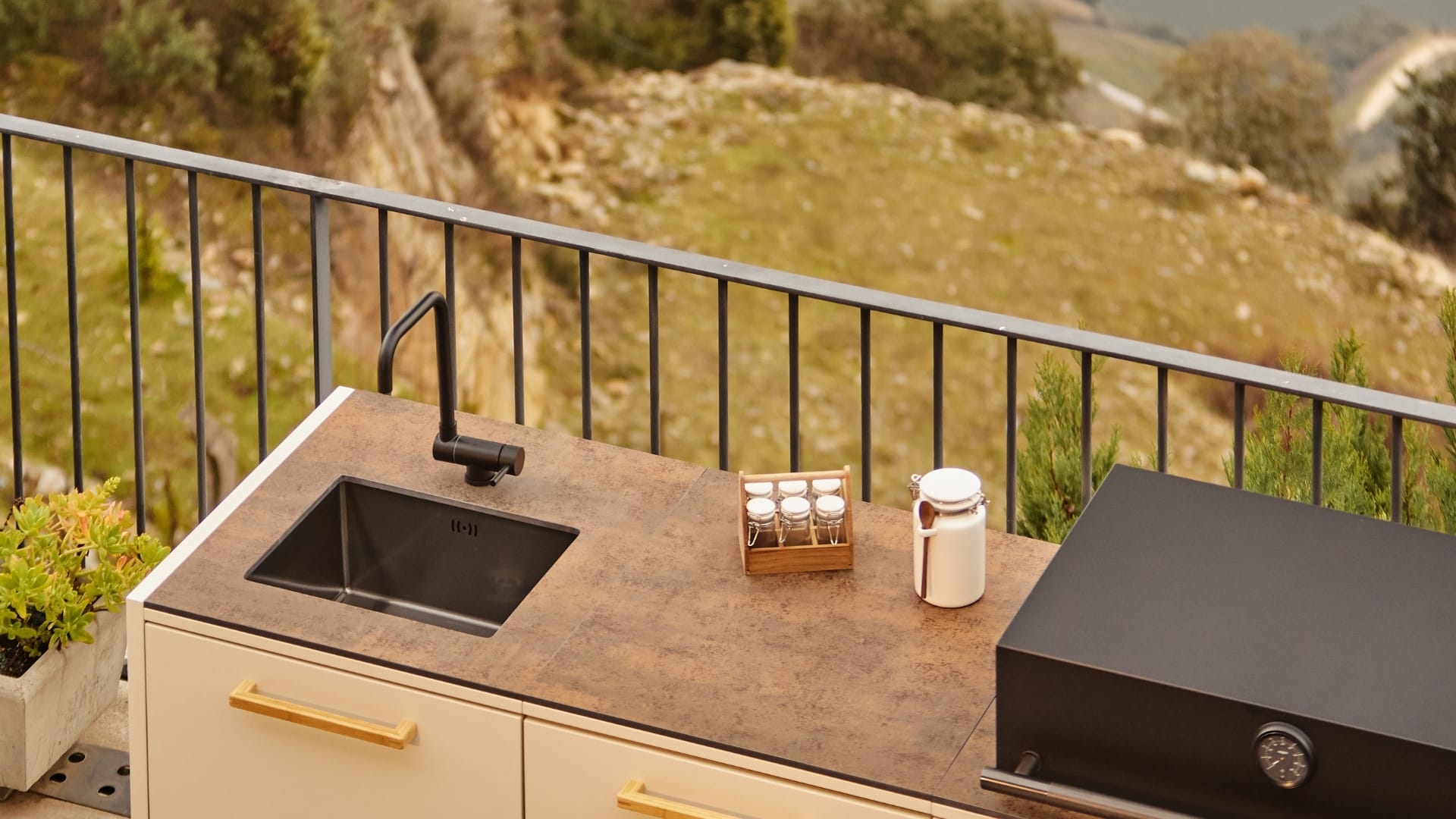 Cocina exterior modular vista picada
